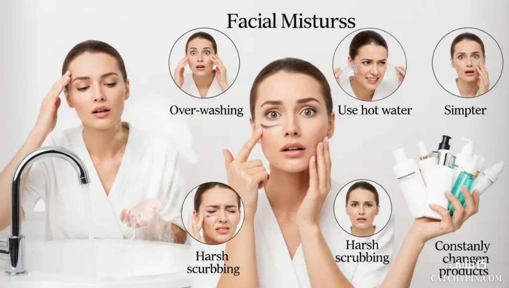 امرأة تتجنب أخطاء تنظيف البشرة للحصول على نضارة