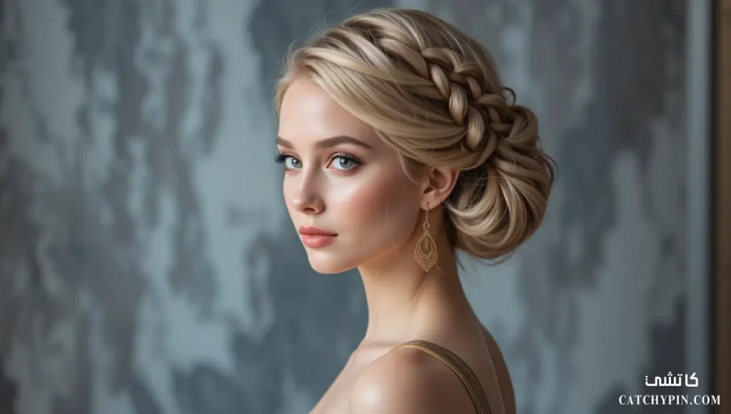 تسريحة مرفوعة مع ضفائر جانبية أنيقة تسريحة مرفوعة مع ضفائر جانبية لإطلالة أنيقة