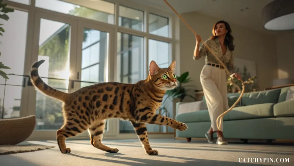 قط بنغالي كامل الجسد بفراء قصير مرقط ونشط