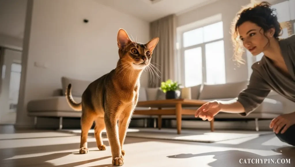 قط حبشي كامل الجسد بفراء قصير مزركش ونشط