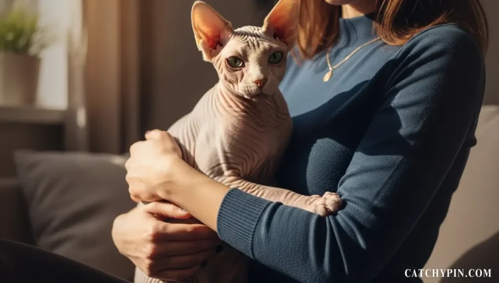 قط سفينكس كامل الجسد عديم الفراء ودافئ وحنون