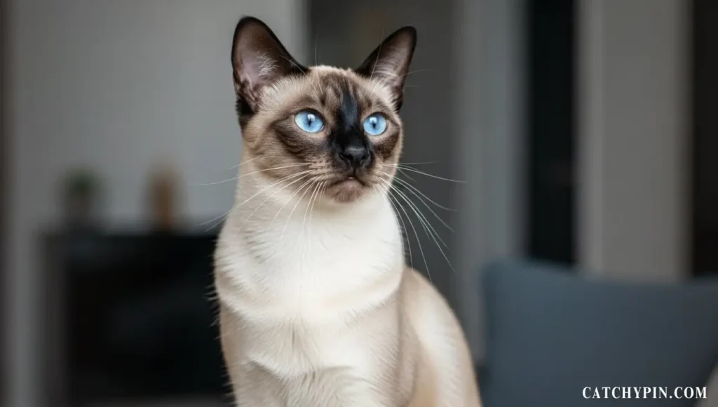 قط سيامي نحيل بعيون زرقاء ولون نقاطي أنيق