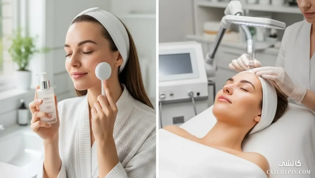 مقارنة بين تنظيف البشرة في المنزل والصالون الاحترافي
