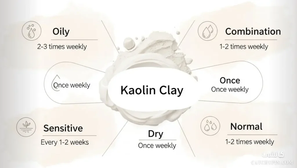 كم مرة تستخدمين طين الكاولين؟ دليل شامل لكل أنواع البشرة دليل تكرار طين الكاولين حسب نوع بشرتك بدقة