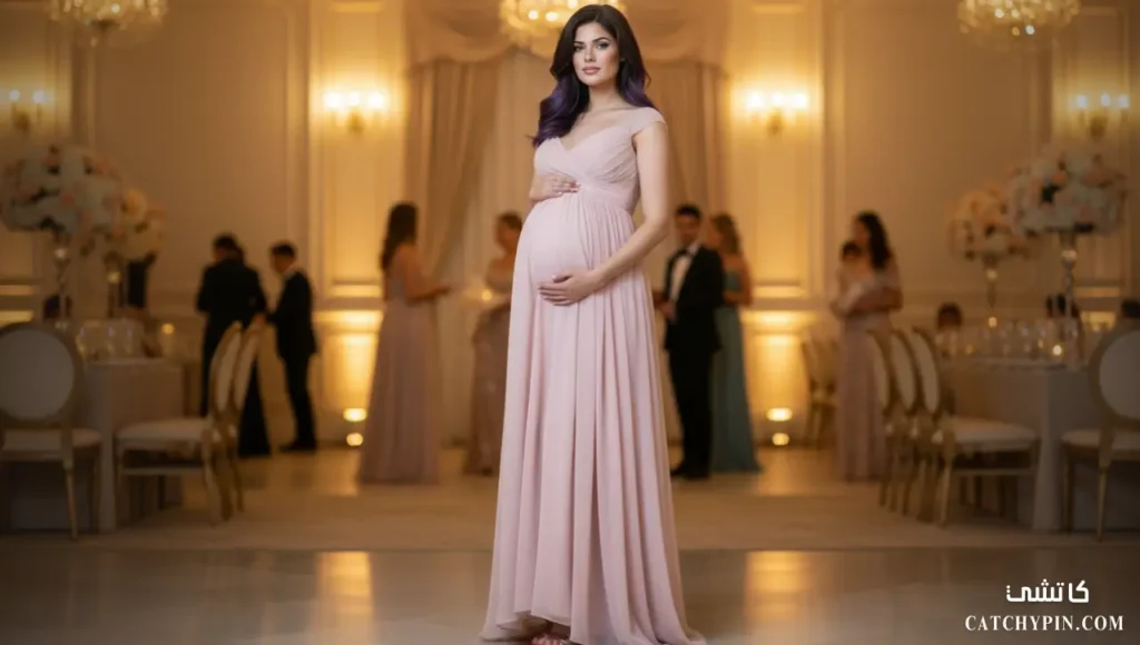 فستان سهرة للحوامل يظهر المرأة بالكامل بأناقة وراحة موديلات فساتين سهرة للحوامل