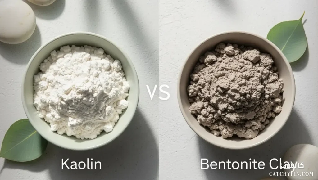 أفضلية طين الكاولين والبنتونيت وأيّهما يناسب نوع بشرتك صورة مقارنة بين طين الكاولين وطين البنتونيت للبشرة