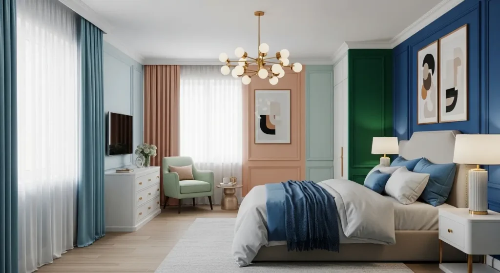 غرفة نوم بألوان متناسقة هادئة وجذابة