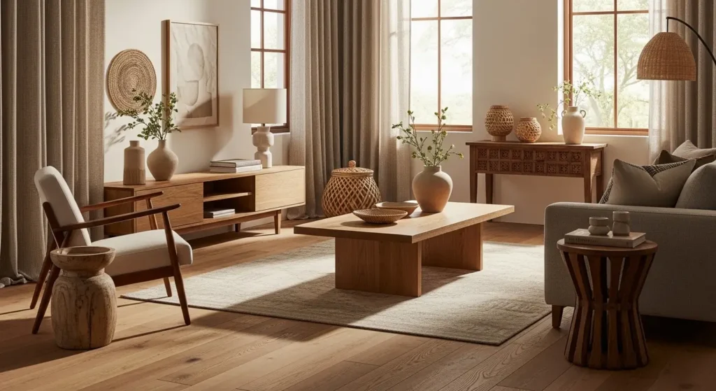 الخشب والقوامات الطبيعية في ديكور المنزل
