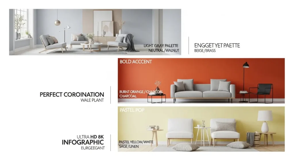 الوان دهانات الحوائط بالصور غرفة بألوان جدران محايدة وجريئة مع أثاث متناغم