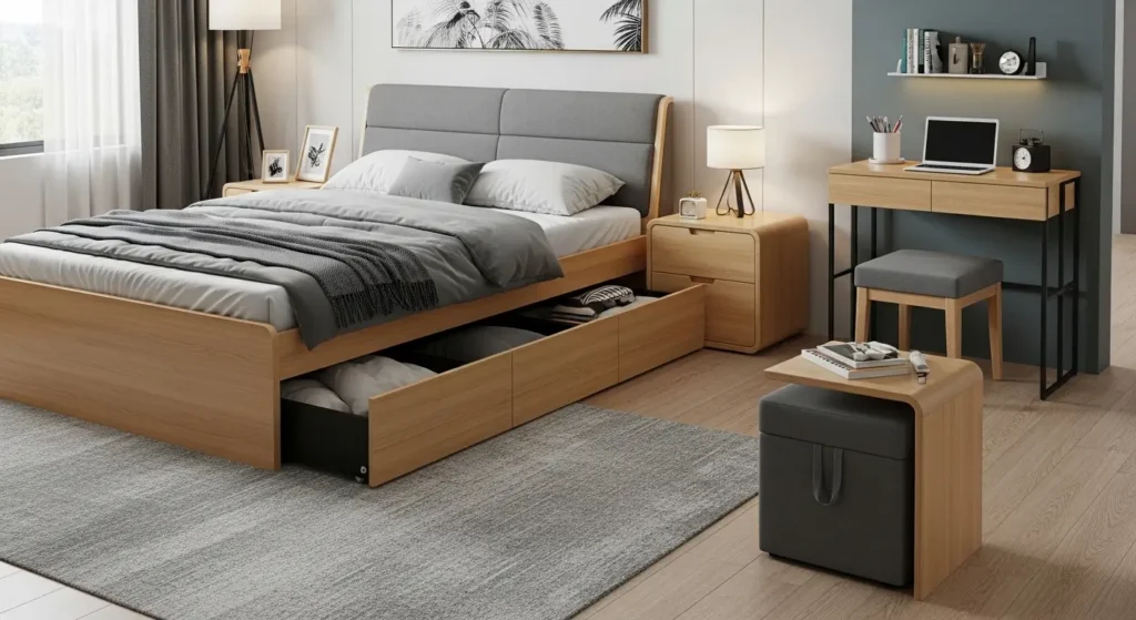 ديكور غرف النوم أنيقة بأثاث عملي وذكي متعدد الوظائف