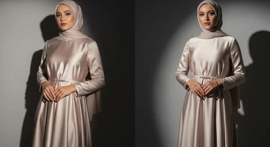 فساتين ساتان ناعمة للمحجبات بأناقة كلاسيكية فستان ساتان ناعم للمحجبات بإطلالة مسائية أنيقة