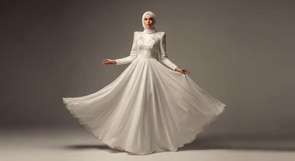 أفضل فساتين سواريه محجبات للجسم الكمثري فستان A-Line للمحجبات يناسب الجسم الكمثري