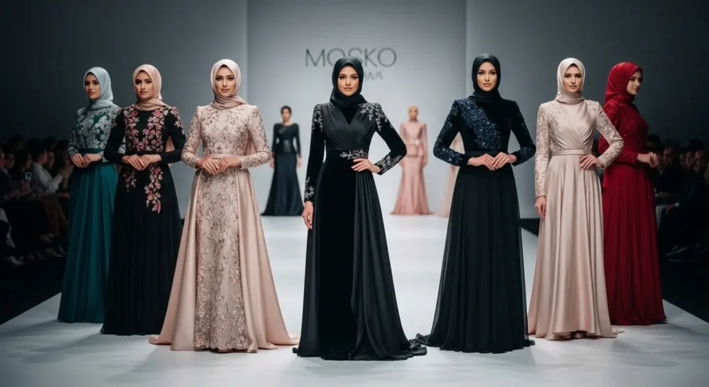 تطور موضة فساتين سواريه محجبات بتفاصيل فخمة وعصرية فساتين سواريه محجبات بتطريز فاخر وقصات مبتكرة