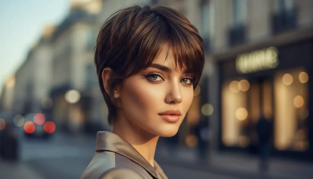 تسريحة شعر قصير مدرج فرنسي تناسب الوجه القلبي