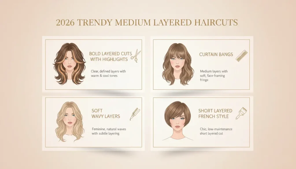 صيحات قصات شعر مدرج متوسط 2026