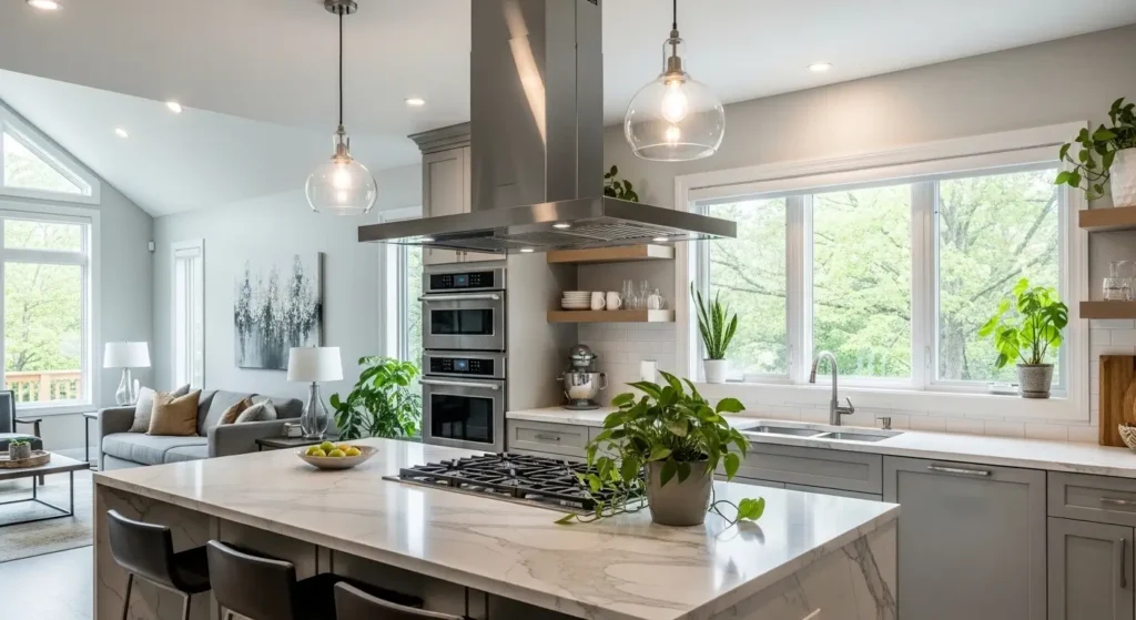 تهوية المطبخ المفتوح باستخدام شفاط حديث