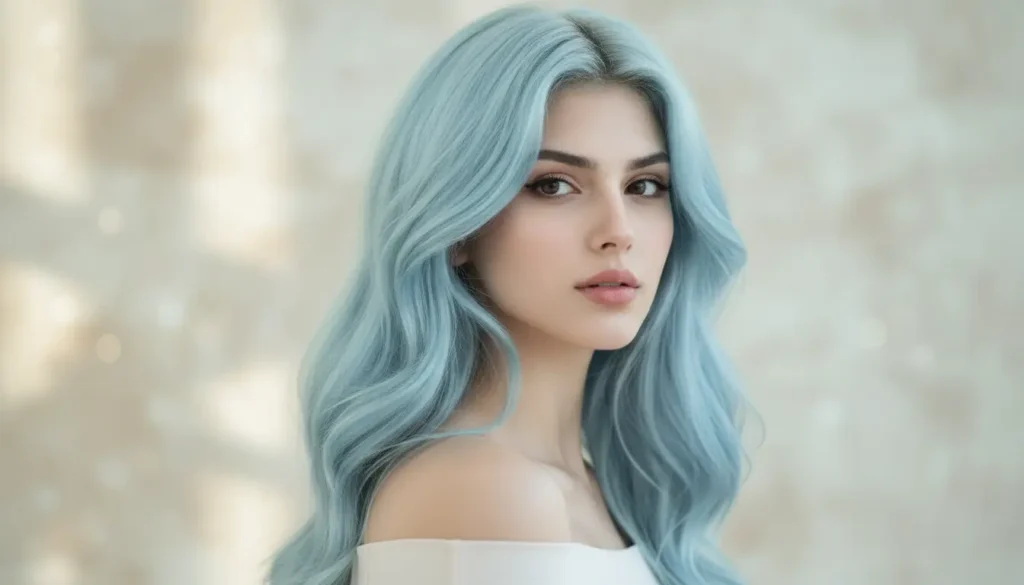 أفضل طرق اختيار لون شعر أزرق باستيل لإطلالة مميزة لون شعر أزرق سماوي يبرز الهدوء والجمال الطبيعي