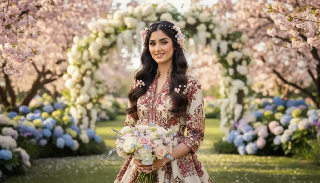 أروع التسريحات المزينة بالزهور للعروس لإطلالة رومانسية وجذابة تسريحة شعر مزينة بالزهور لعروس بإطلالة ربيعية حالمة