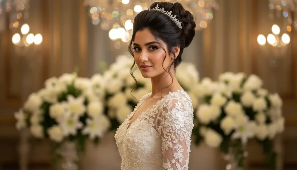 أجمل تسريحات شعر للاعراس المرفوعة لعروس بإطلالة ملكية تسريحات شعر للاعراس مرفوعة لعروس بإطلالة فاخرة