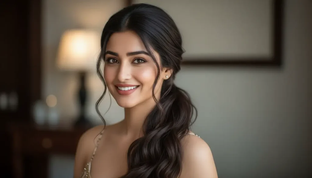 تسريحة ذيل الحصان الجانبية بإطلالة أنثوية