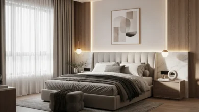 تصاميم غرف نوم أنيقة بإضاءة هادئة وأثاث عصري