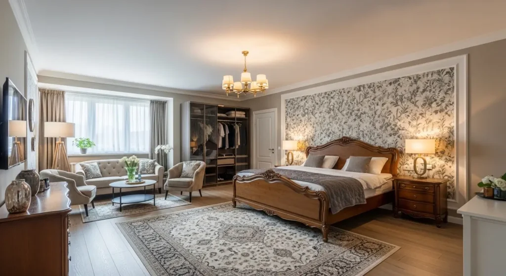 تصاميم غرف نوم كبيرة بأفكار لمناطق جلوس وتخزين في مساحة واحدة تصاميم غرف نوم كبيرة: فخامة وتنظيم لأكثر من 20 مترًا
