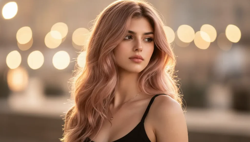 لون ذهبي وردي لإطلالة ناعمة لون روز جولد يبرز الدفء والجمال الطبيعي