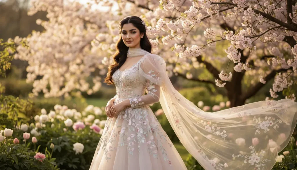 أجمل فستان الزفاف الربيعي لعروس بإطلالة رقيقة وأنثوية فستان زفاف ربيعي لعروس بإطلالة زهرية رومانسية