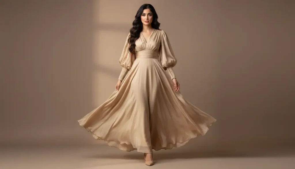 فستان بيج بأكمام منفوخة فستان ماكسي بيج بأكمام منفوخة