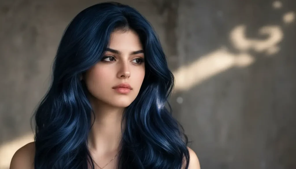 لون شعر أسود مزرق لإطلالة فاخرة لون شعر أسود بلمسة زرقاء يبرز الجمال واللمعان