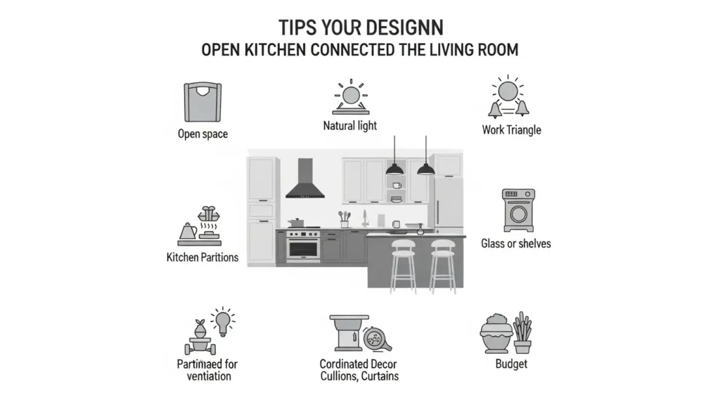 تصميم مطبخ امريكي مفتوح على الصالة بأفضل نصائح