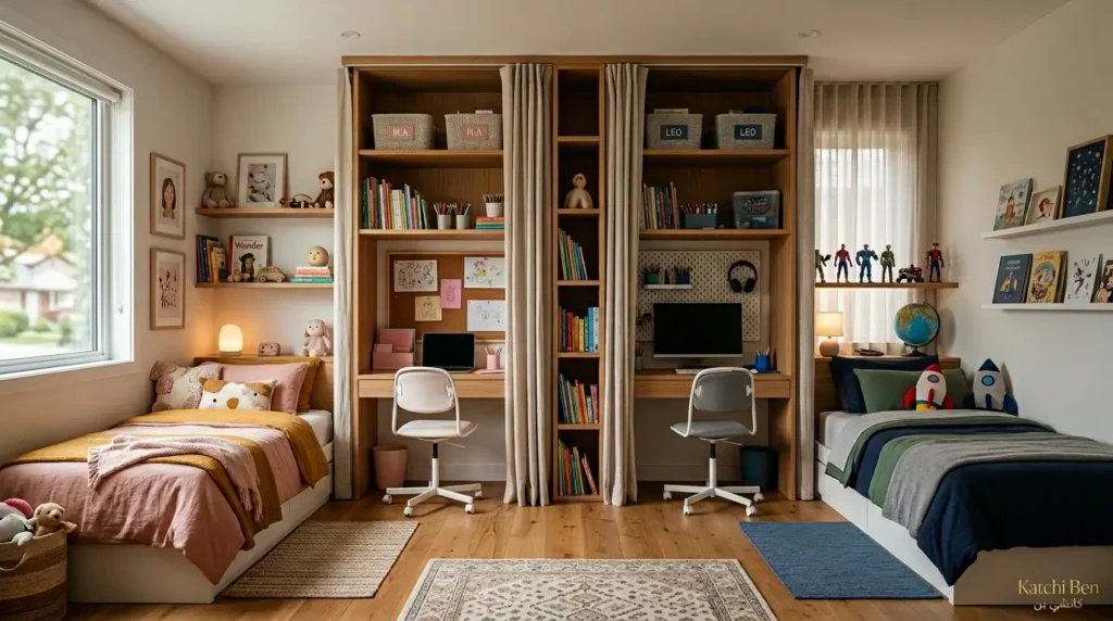 تصميم الغرف المزدوجة في غرف نوم اطفال للأشقاء بذكاء وراحة غرف نوم اطفال مزدوجة توفر خصوصية وتنظيم بين الأشقاء