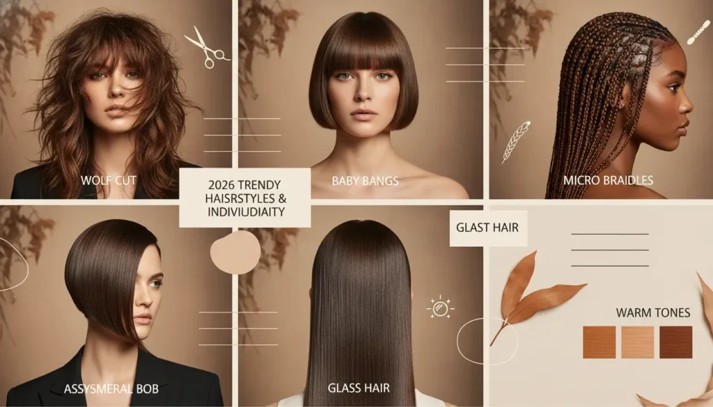 ترند تسريحات 2026 يجمع بين الجرأة والطبيعة بإطلالة حديثة ترند 2026 وولف كت وبوب غير متماثل وضفائر دقيقة