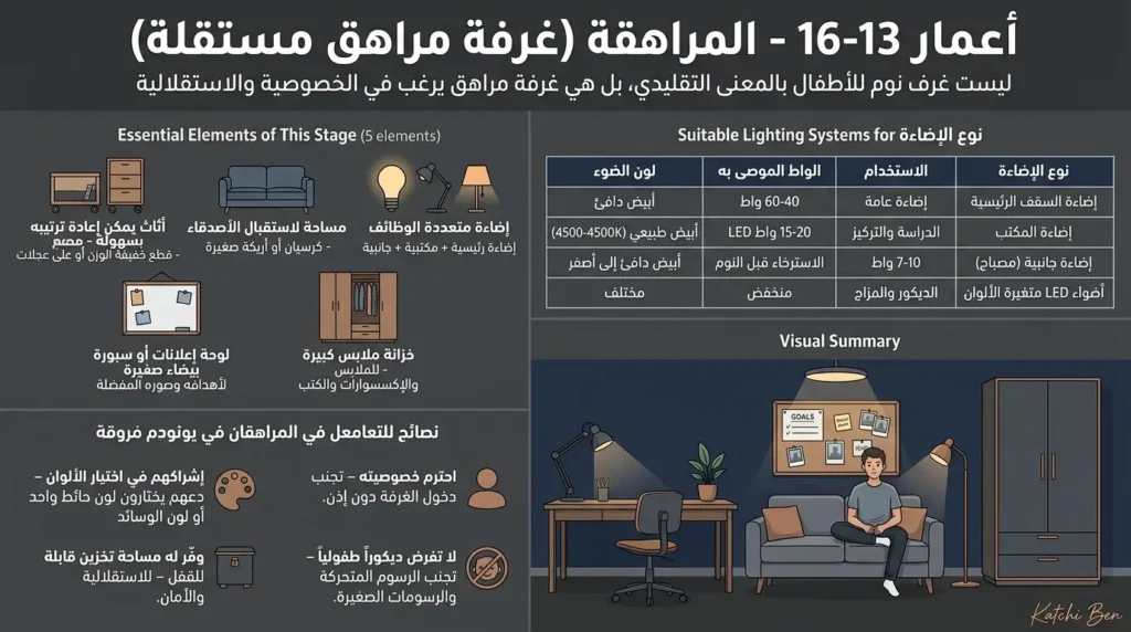تصميم غرف نوم اطفال للمراهقين 13 إلى 16 بأسلوب مستقل راق غرف نوم اطفال للمراهقين 13-16 توفر خصوصية وتنظيم ذكي