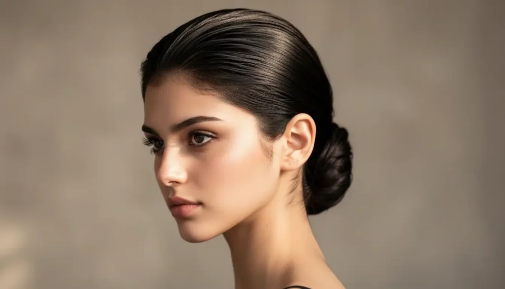 إطلالة شعر مبلل منخفض بأسلوب أنيق يجمع بين الرقي والجرأة شعر مبلل منخفض يجمع بين الأناقة واللمعان للشعر المتوسط والطويل