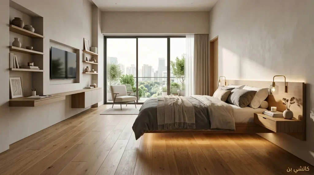 تصميم غرف نوم مودرن بأثاث طافي لخلق مساحة أرضية واسعة غرف نوم مودرن أثاث طافي حديث يوفر مساحة أرضية كبيرة جدا