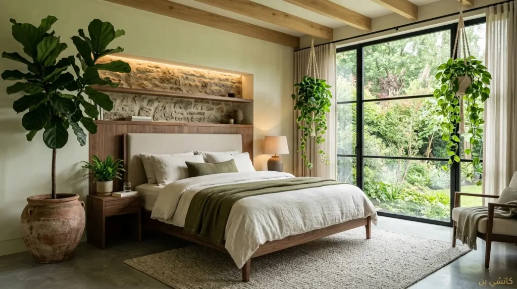 تصميم غرف نوم مودرن بأسلوب حيوي مع دمج النباتات الطبيعيةجدا غرف نوم مودرن بتصميم حيوي مع نباتات داخلية مريحة جدا space رائع