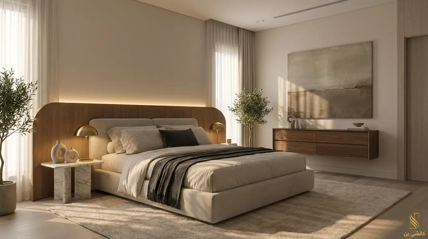 غرف نوم مودرن فاخرة بإضاءة هادئة وتصميم أنيق