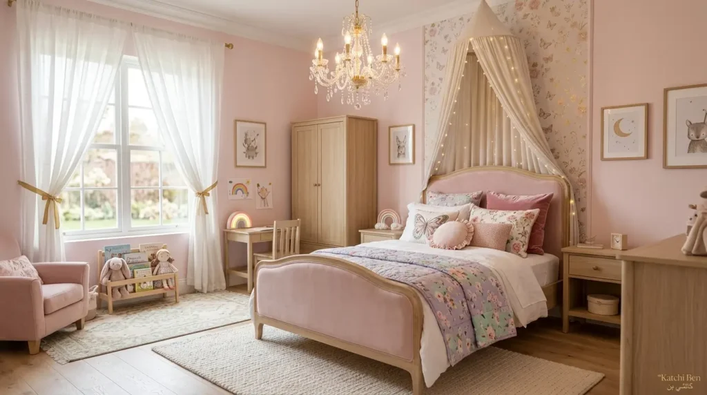 تصميم غرف نوم اطفال بنات بألوان باستيل ناعمة وأسلوب راق غرفة بنات بألوان باستيل ناعمة مريحة وأجواء أنثوية راقية