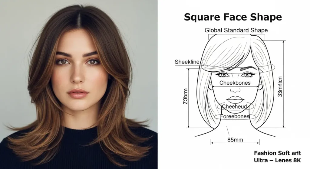 أفضل قصات شعر مدرج للوجه المربع لإطلالة ناعمة وجذابة قص متوسط إلى طويل بطبقات ناعمة لتليين الفك والوجه المربع