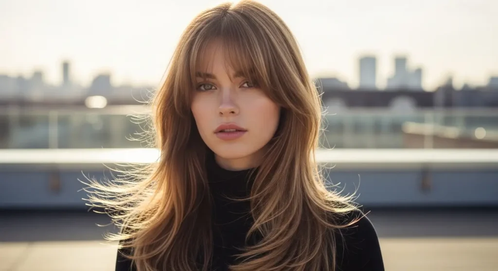 أفضل قصات طويل مع غرة مدرجة لإطلالة أنثوية أنيقة قص طويل بطبقات مع غرة ناعمة لإطلالة متناسقة