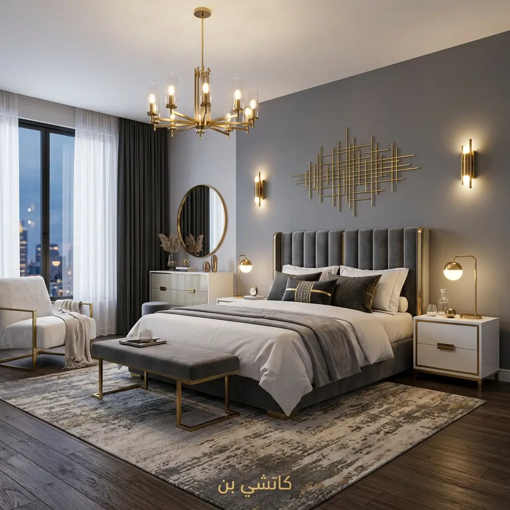 دهانات غرف نوم رمادي أنثراسيت مع ديكور فاخر وأنيق