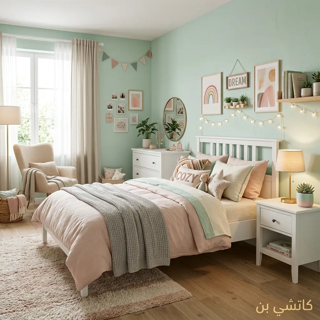 دهانات غرف نوم نعناعي فاتح بأجواء منعشة وأنيقة للبنات